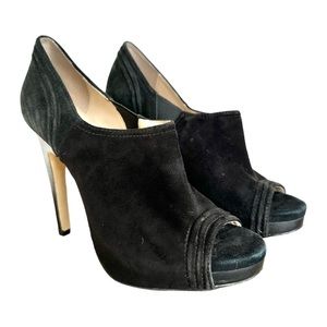Calvin Klein Shanon Black Suede Peep Toe High Heels Size 6